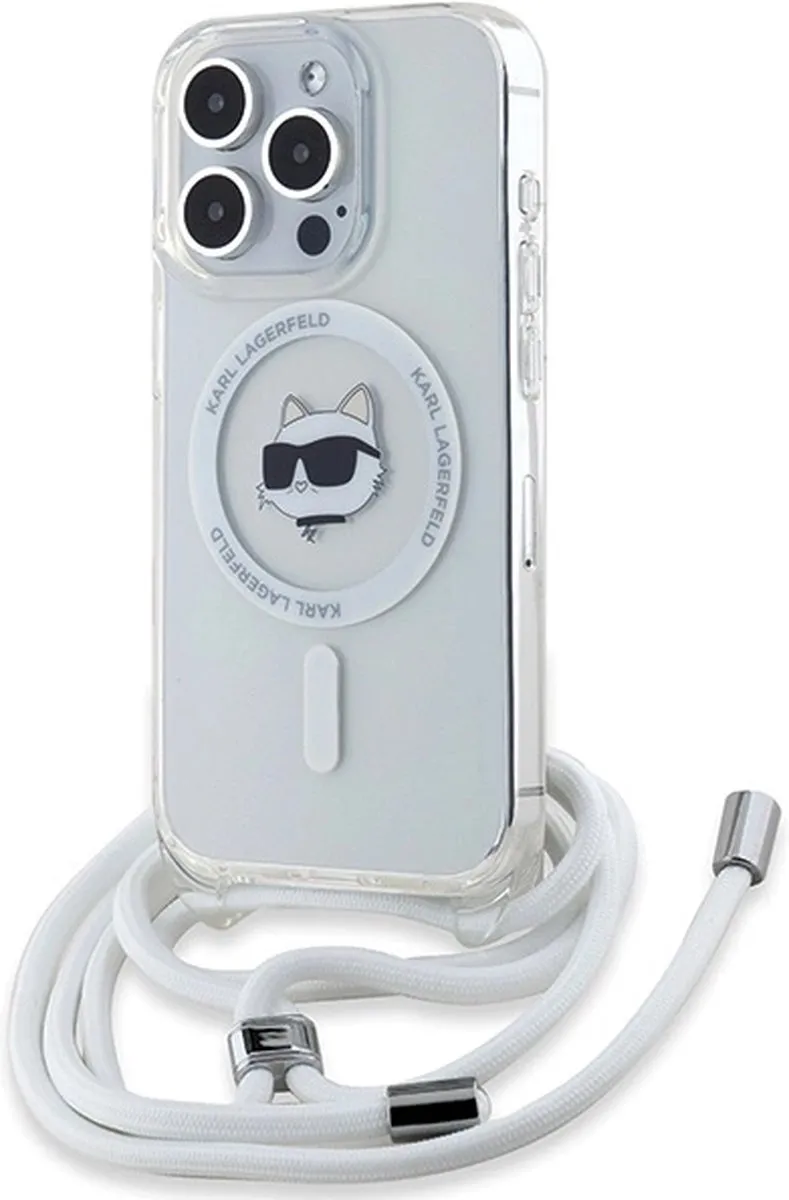 Karl Lagerfeld IML Choupette Head & Cord MagSafe Hoesje iPhone 15 Pro - Transparant