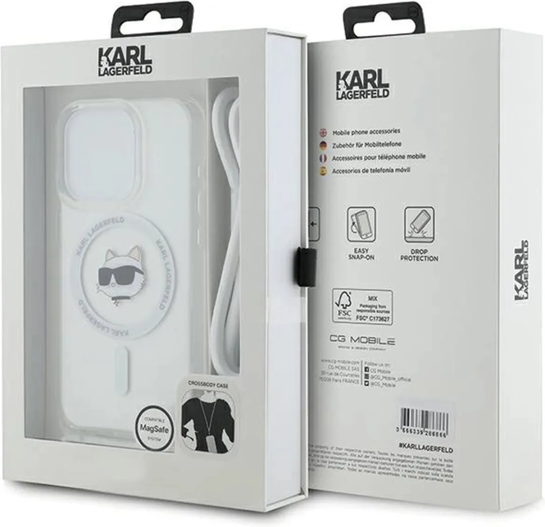 Karl Lagerfeld IML Choupette Head & Cord MagSafe Hoesje iPhone 15 Pro - Transparant