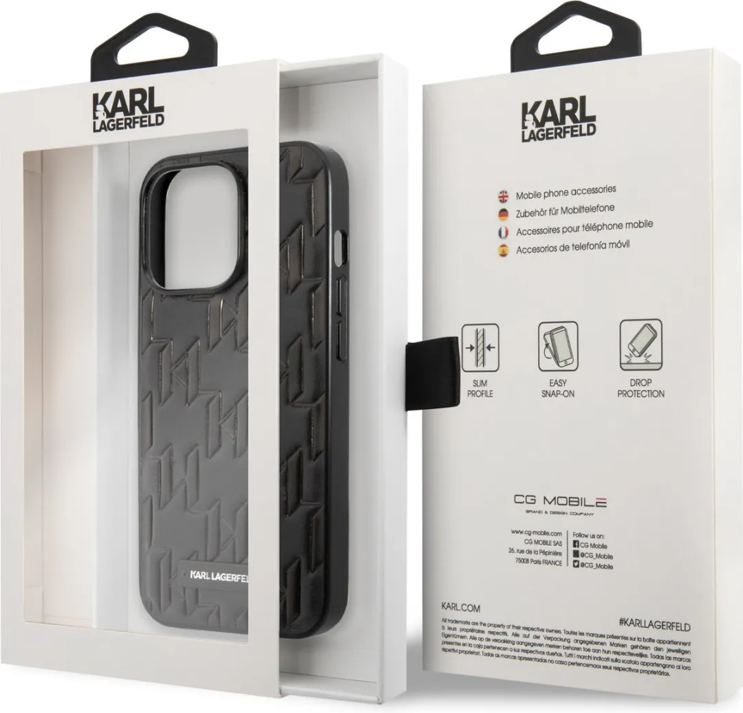 Karl Lagerfeld Monogram Plaque Back Case iPhone 13 Pro - Zwart