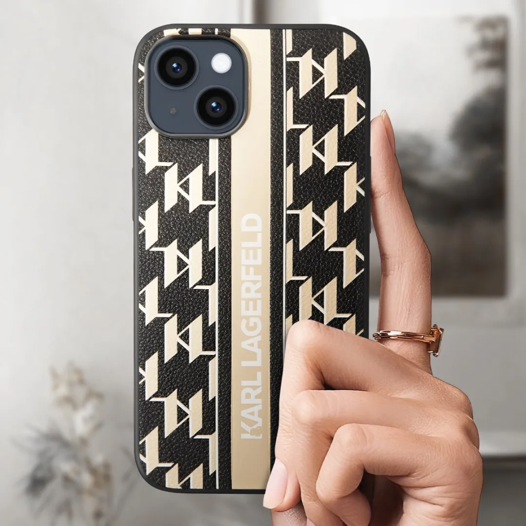 Karl Lagerfeld Monogram Stripe Back Case - iPhone 14 Plus H4851 - Bruin