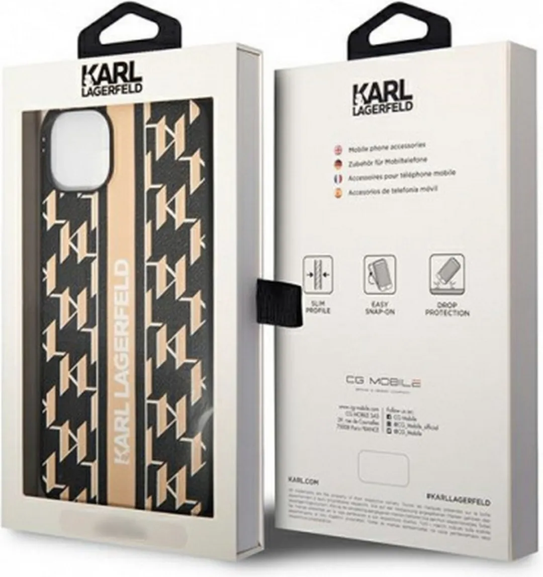 Karl Lagerfeld Monogram Stripe Back Case - iPhone 14 Plus H4851 - Bruin