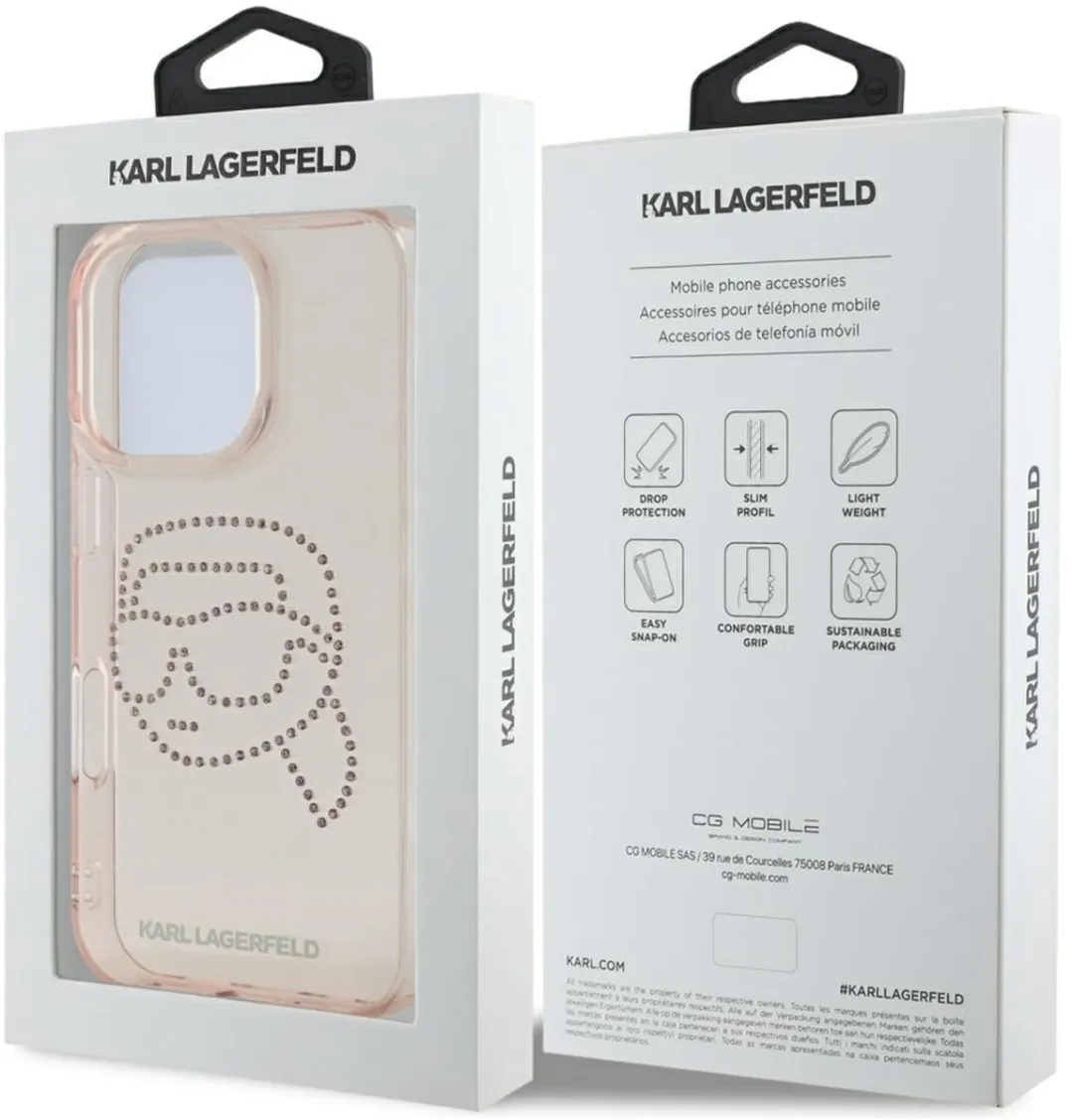 Karl Lagerfeld Case Strass Karl Head iPhone 16 Pro - Transparent