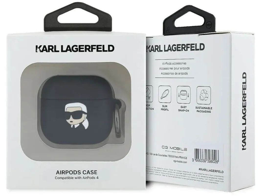 Karl Lagerfeld Hoesje AirPods 4 3D Karl Head - Transparent