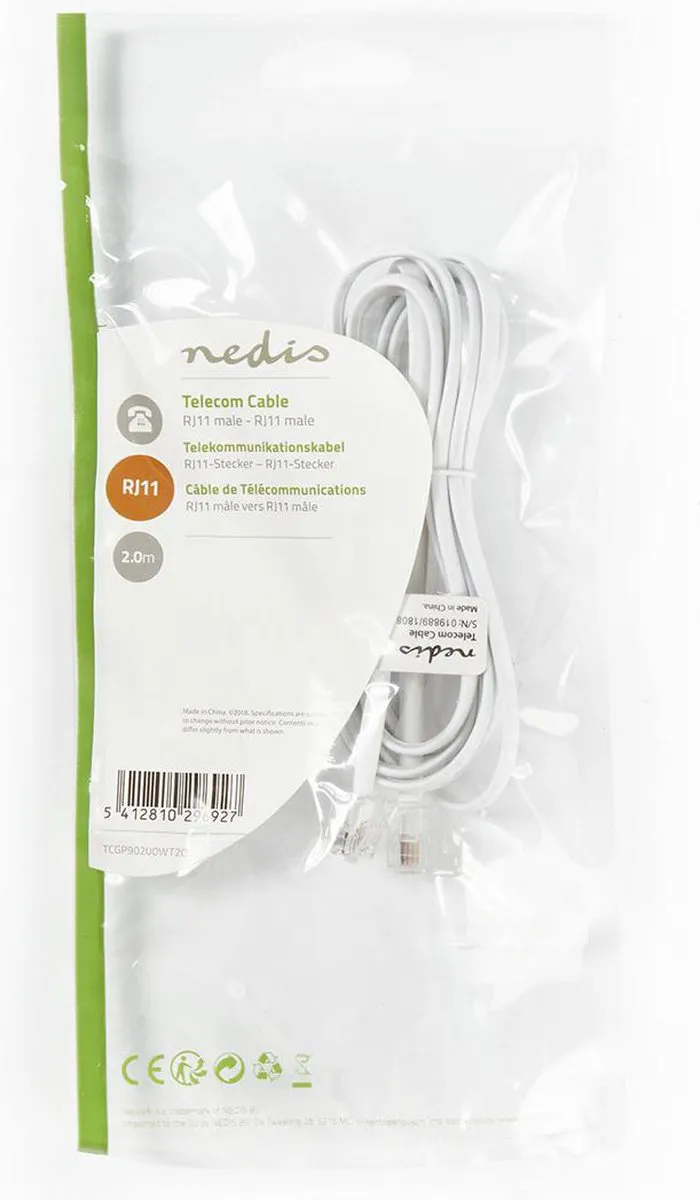 Nedis Telecomkabel TCGL90200WT20 RJ11 - 2m - Plat - Goud