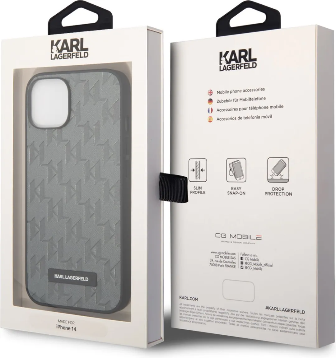 Karl Lagerfeld iPhone 14 Hardcase - Saffiano Leather Grijs - MPN 3666339085087