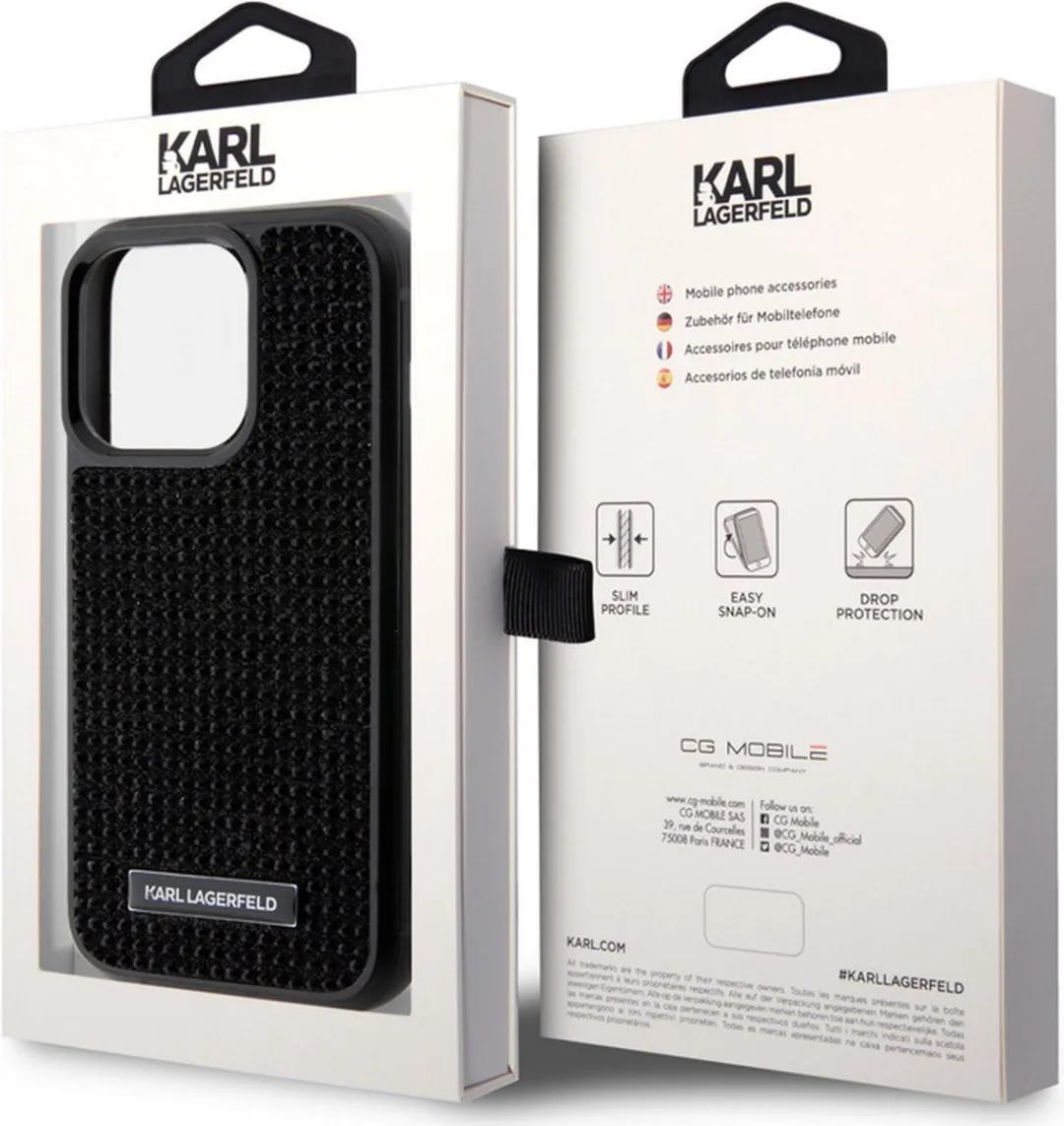 Karl Lagerfeld Rhinestone Back Case iPhone 15 Pro - Zwart
