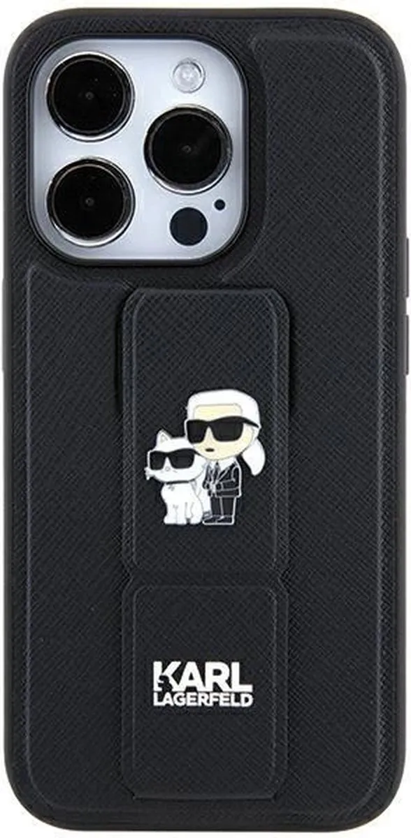 Karl Lagerfeld Gripstand Saffiano Karl&Choupette Hoesje iPhone - Zwart