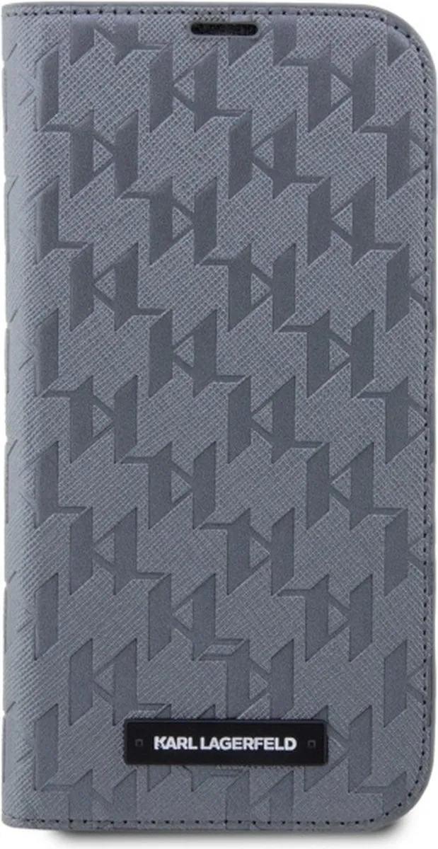 Karl Lagerfeld Saffiano Monogram Book Case - iPhone 14 Pro Grijs