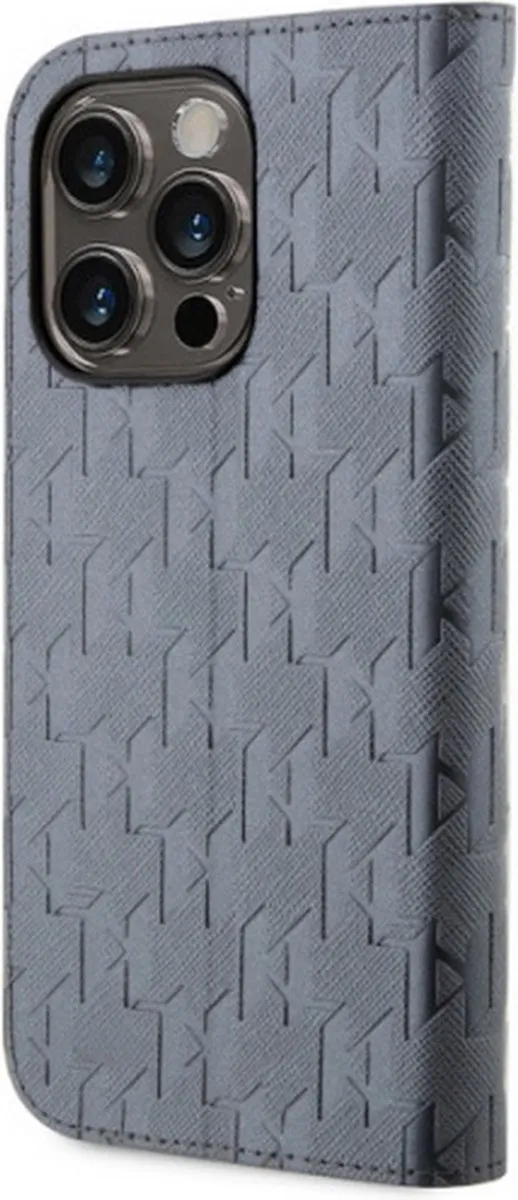 Karl Lagerfeld Saffiano Monogram Book Case - iPhone 14 Pro Grijs