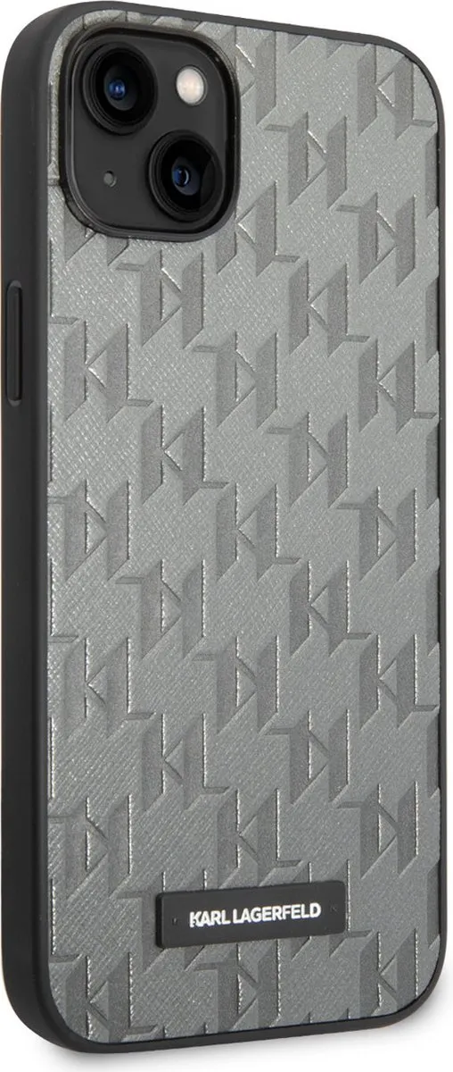 Karl Lagerfeld iPhone 14 Plus Back Cover Saffiano Leer - Grijs - 2 Pasjes