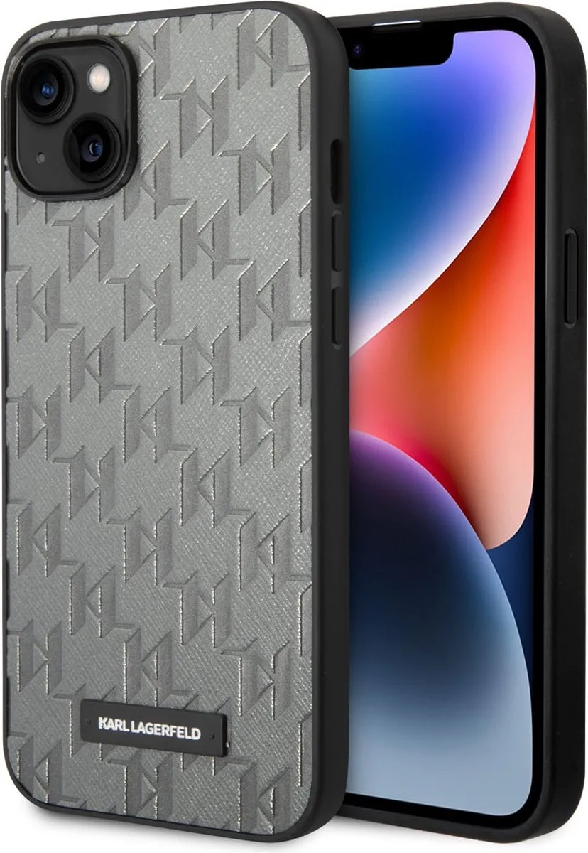 Karl Lagerfeld iPhone 14 Plus Back Cover Saffiano Leer - Grijs - 2 Pasjes