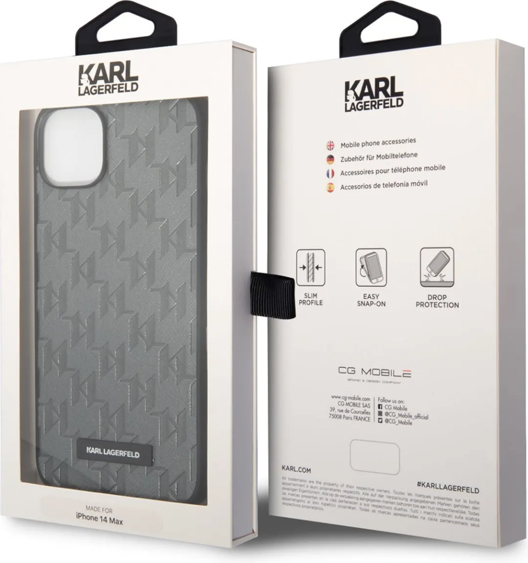 Karl Lagerfeld iPhone 14 Plus Back Cover Saffiano Leer - Grijs - 2 Pasjes - afbeelding 6 van 6
