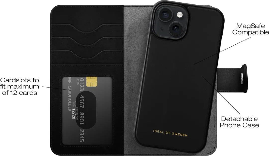 iDeal of Sweden Magnet Wallet+ Bookcase iPhone 15 - 6 Pasjes - Zwart