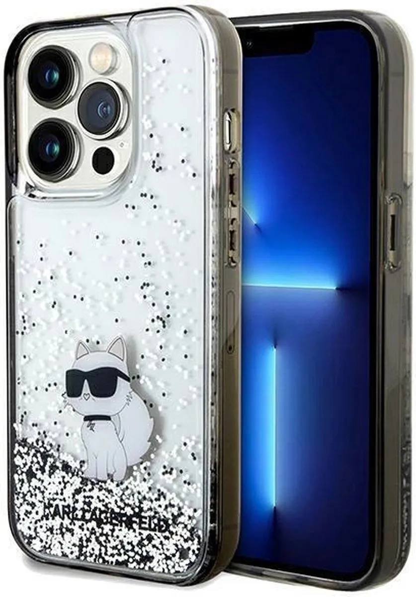 Karl Lagerfeld Liquid Glitter Choupette Hoesje iPhone 14 Pro - Transparant