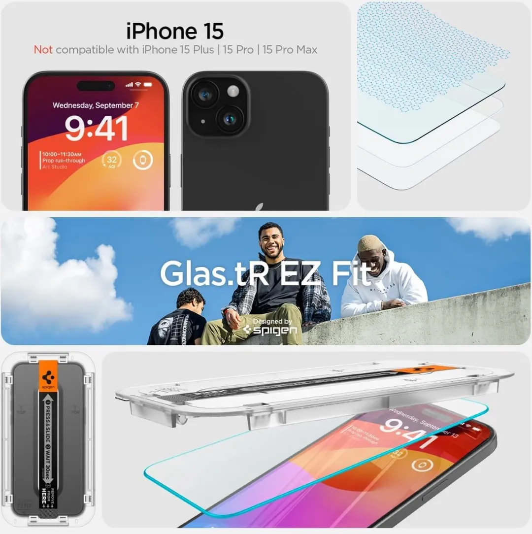 Spigen Glas.tR EZ Fit iPhone 15 Screenprotector - 2 Stuks
