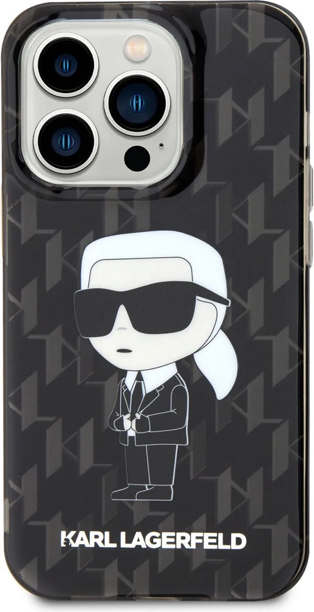 Karl Lagerfeld Monogram Ikonik Hoesje iPhone 15 Pro - Zwart