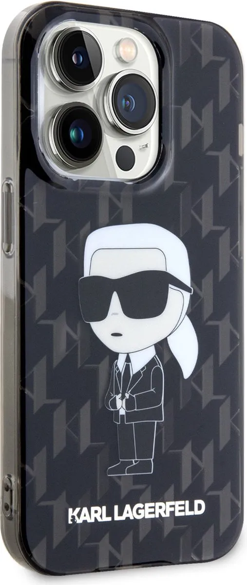 Karl Lagerfeld Monogram Ikonik Hoesje iPhone 15 Pro - Zwart