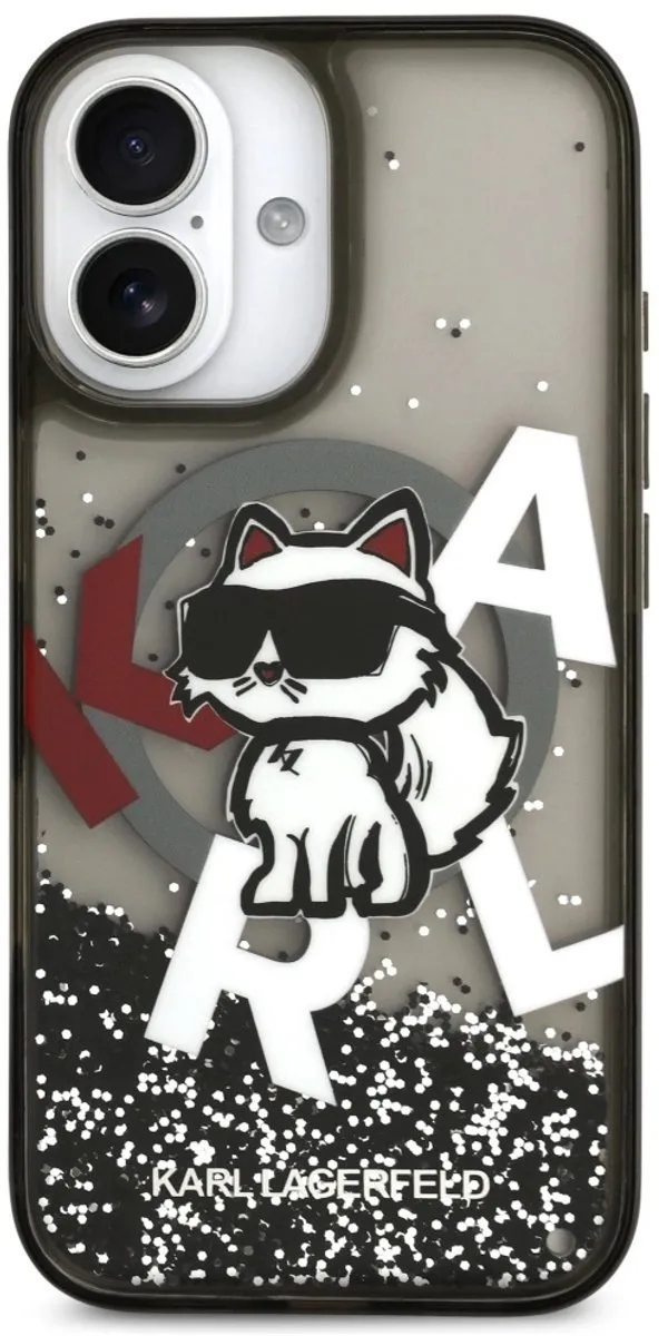 Karl Lagerfeld Case Liquid Glitter Choupette Logo iPhone 17 MagSafe - Zwart