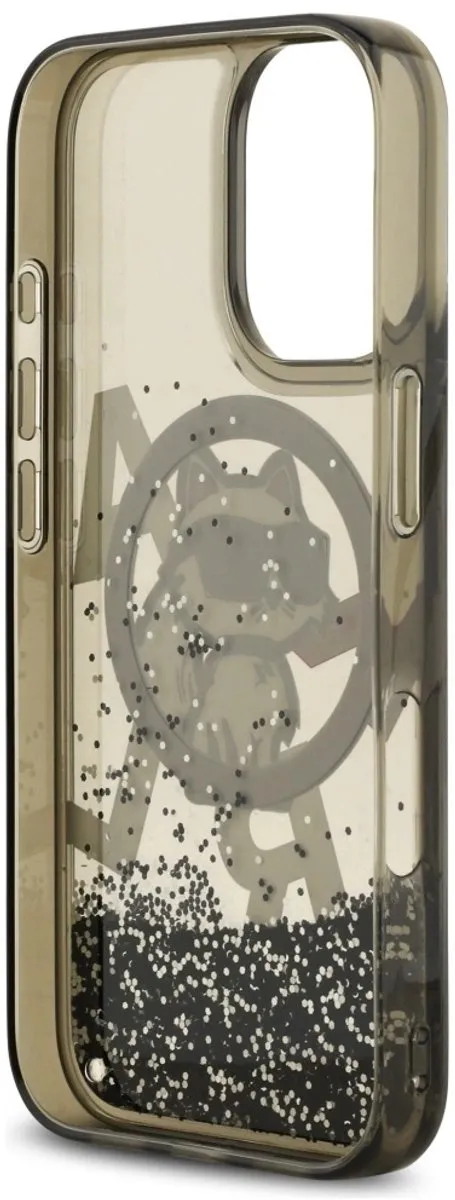 Karl Lagerfeld Case Liquid Glitter Choupette Logo iPhone 17 MagSafe - Zwart