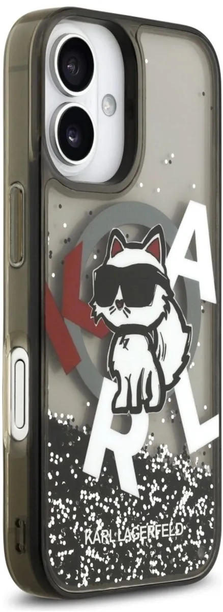 Karl Lagerfeld Case Liquid Glitter Choupette Logo iPhone 17 MagSafe - Zwart