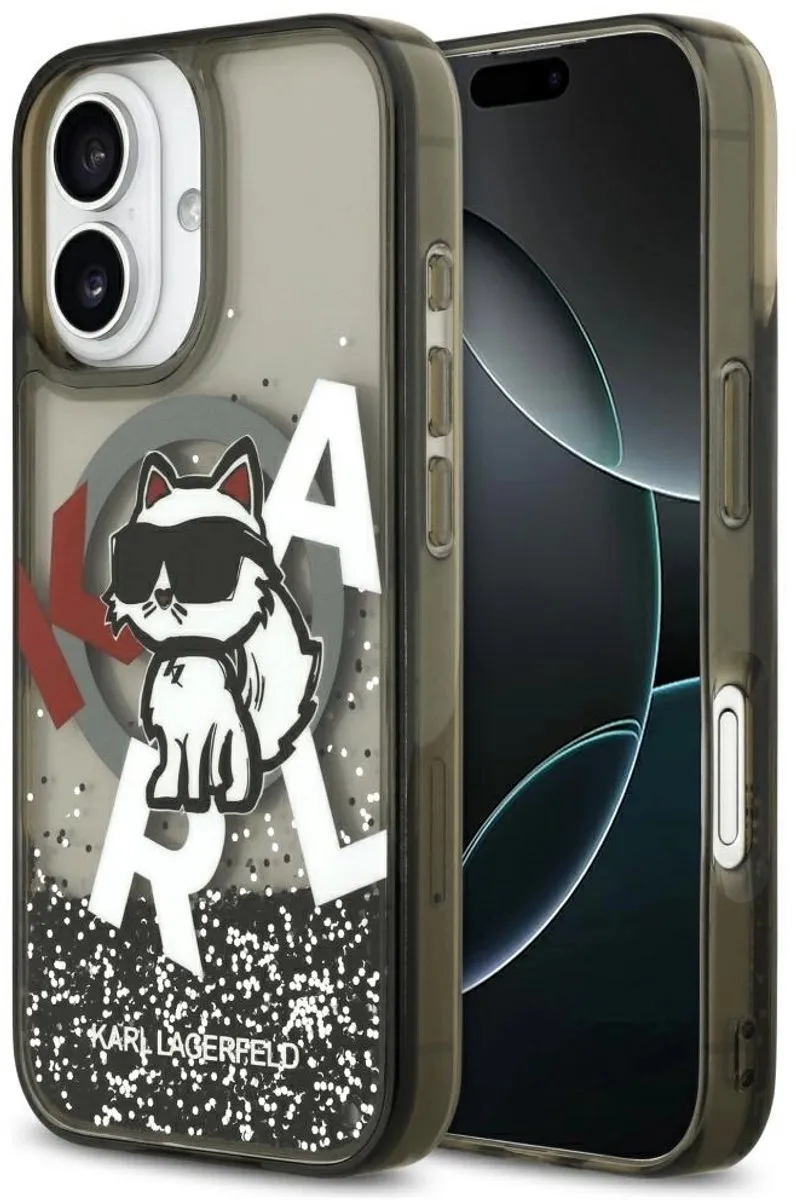 Karl Lagerfeld Case Liquid Glitter Choupette Logo iPhone 17 MagSafe