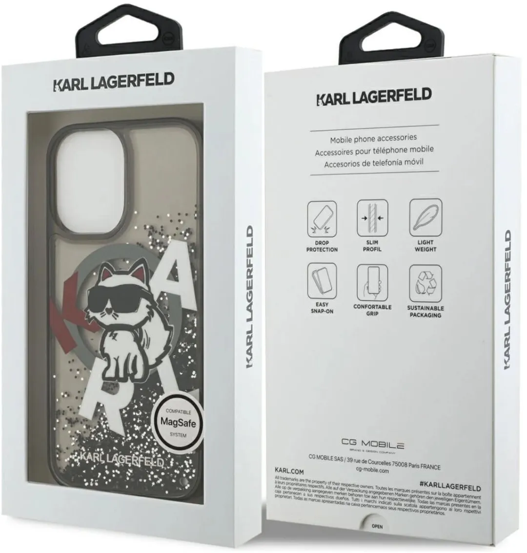 Karl Lagerfeld Case Liquid Glitter Choupette Logo iPhone 17 MagSafe - Zwart