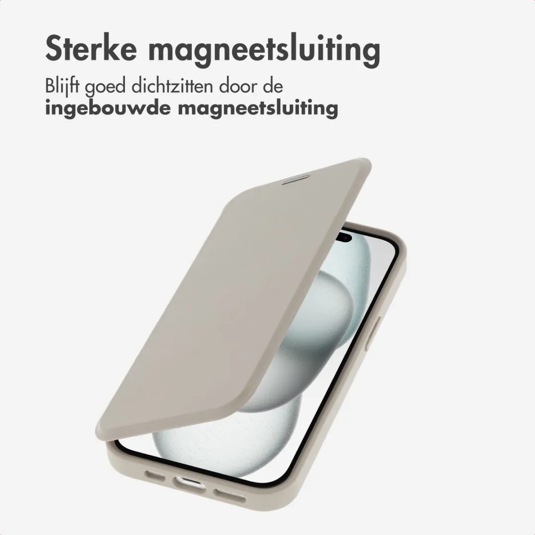 Imoshion iPhone 15 Hoesje Beige - MagSafe Bookcase - 2 Pasjes