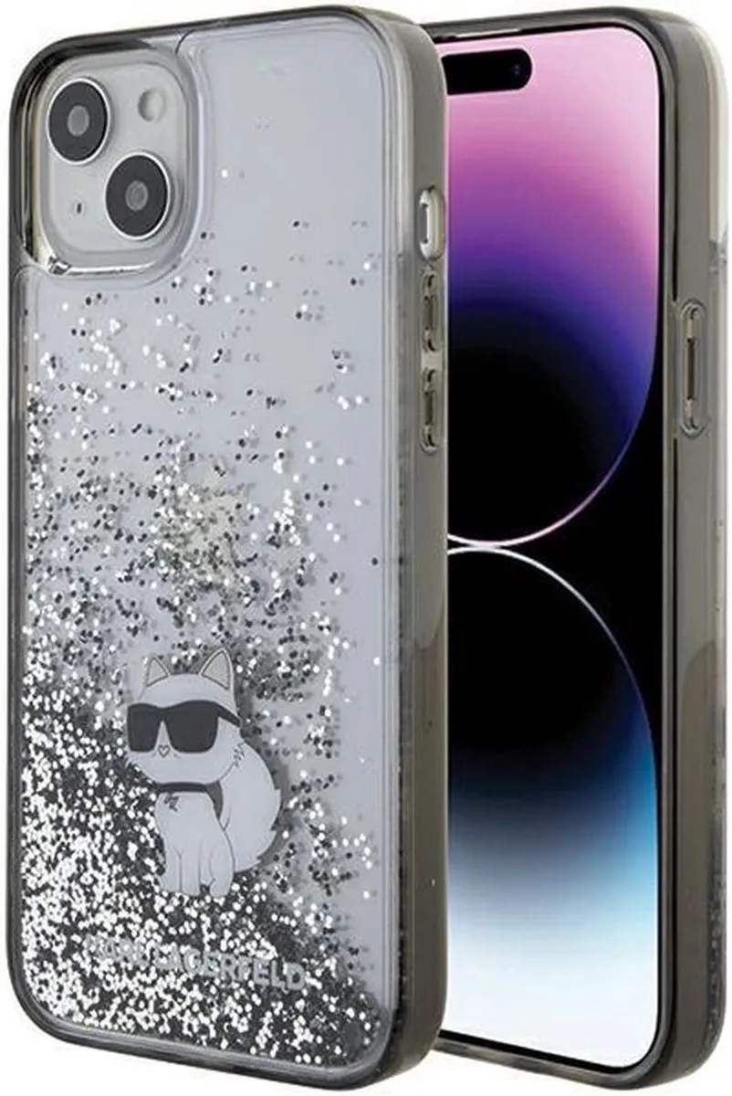 Karl Lagerfeld Liquid Glitter Choupette Hoesje iPhone 15 Plus - Transparant