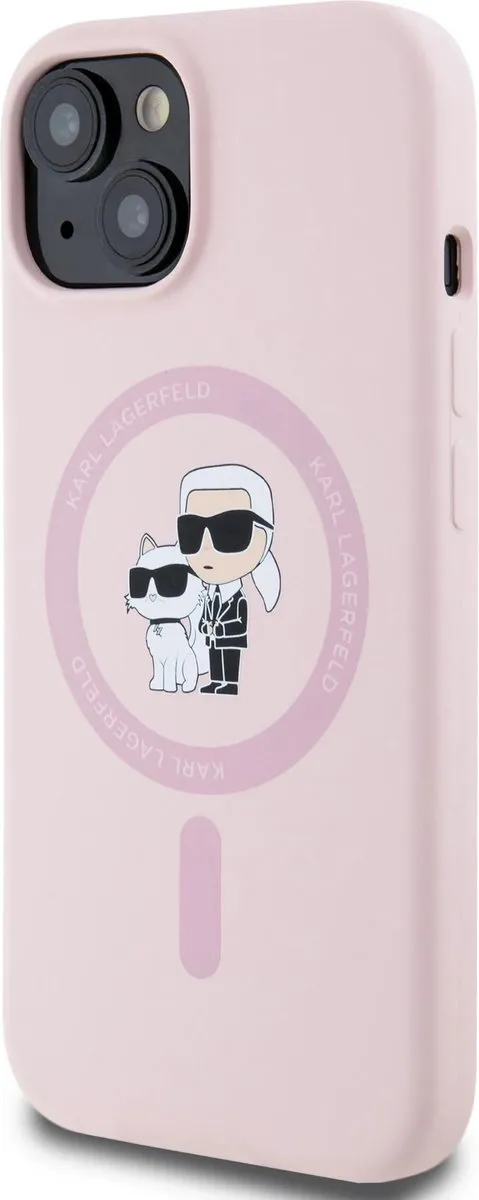 Karl Lagerfeld iPhone 15 Backcover Magsafe - Roze - KC Head Ring