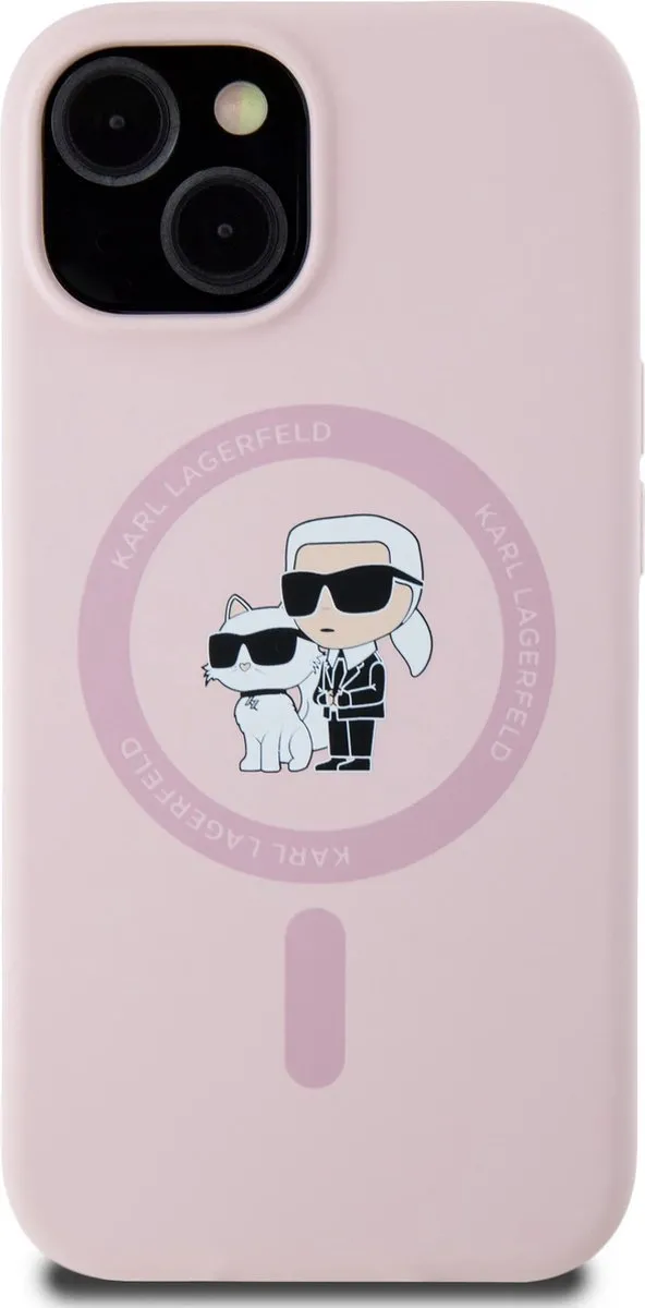 Karl Lagerfeld iPhone 15 Backcover Magsafe - Roze - KC Head Ring