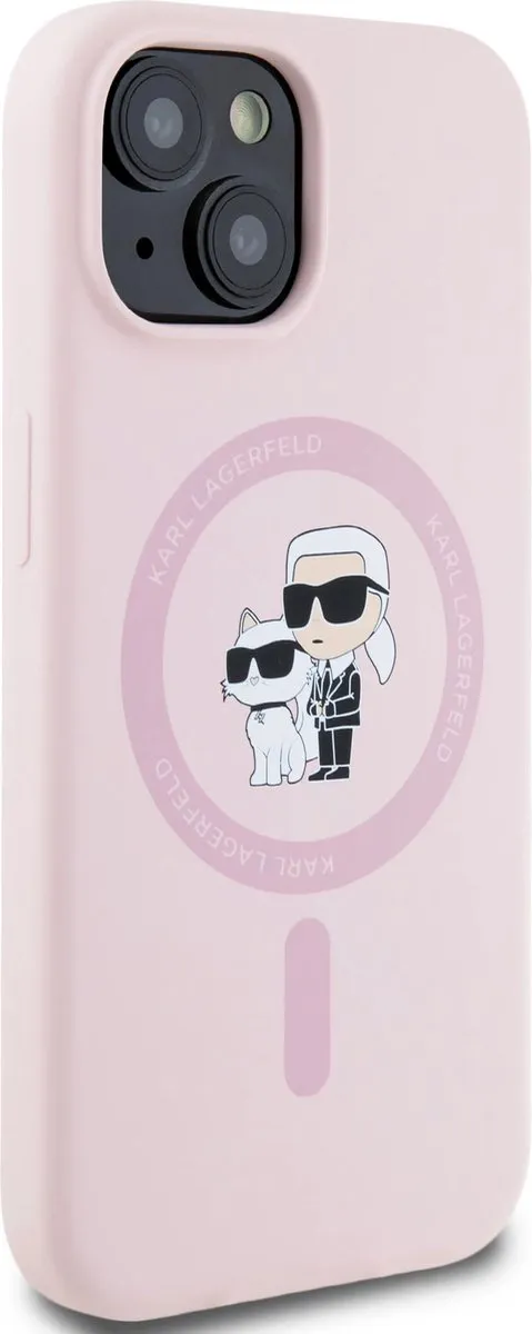 Karl Lagerfeld iPhone 15 Backcover Magsafe - Roze - KC Head Ring