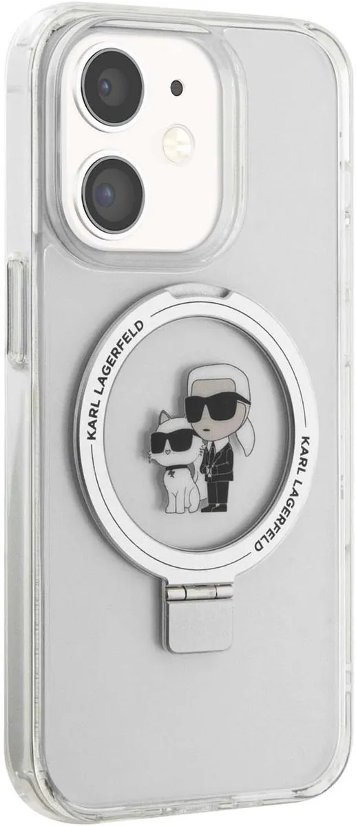 Karl Lagerfeld Ring Stand Karl & Choupette Hard Case Back Cover KLHMN61HMRSKCH - iPhone 11/XR - MagSafe - Wit