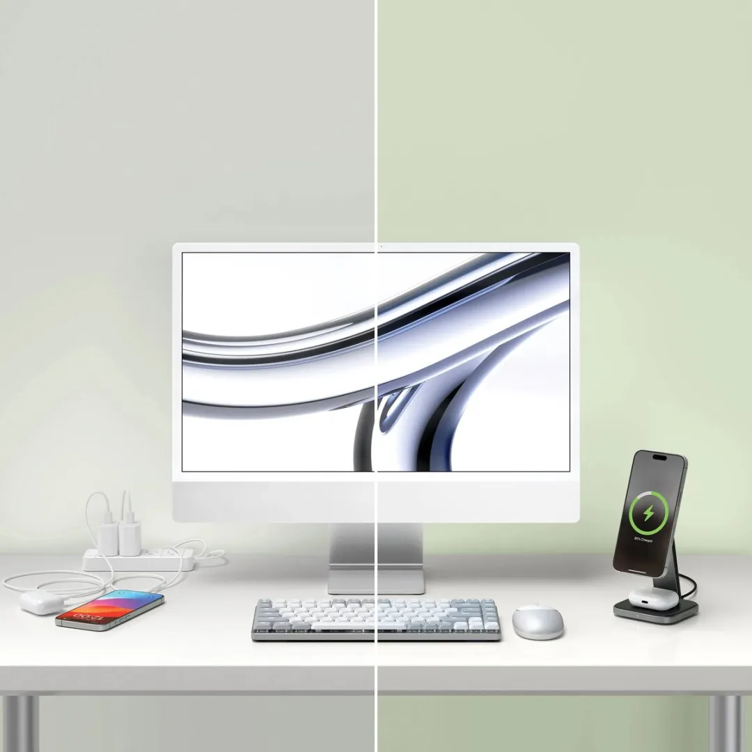 Satechi ST-Q21FM 2-in-1 inklapbare Qi2 Oplader - Grijs