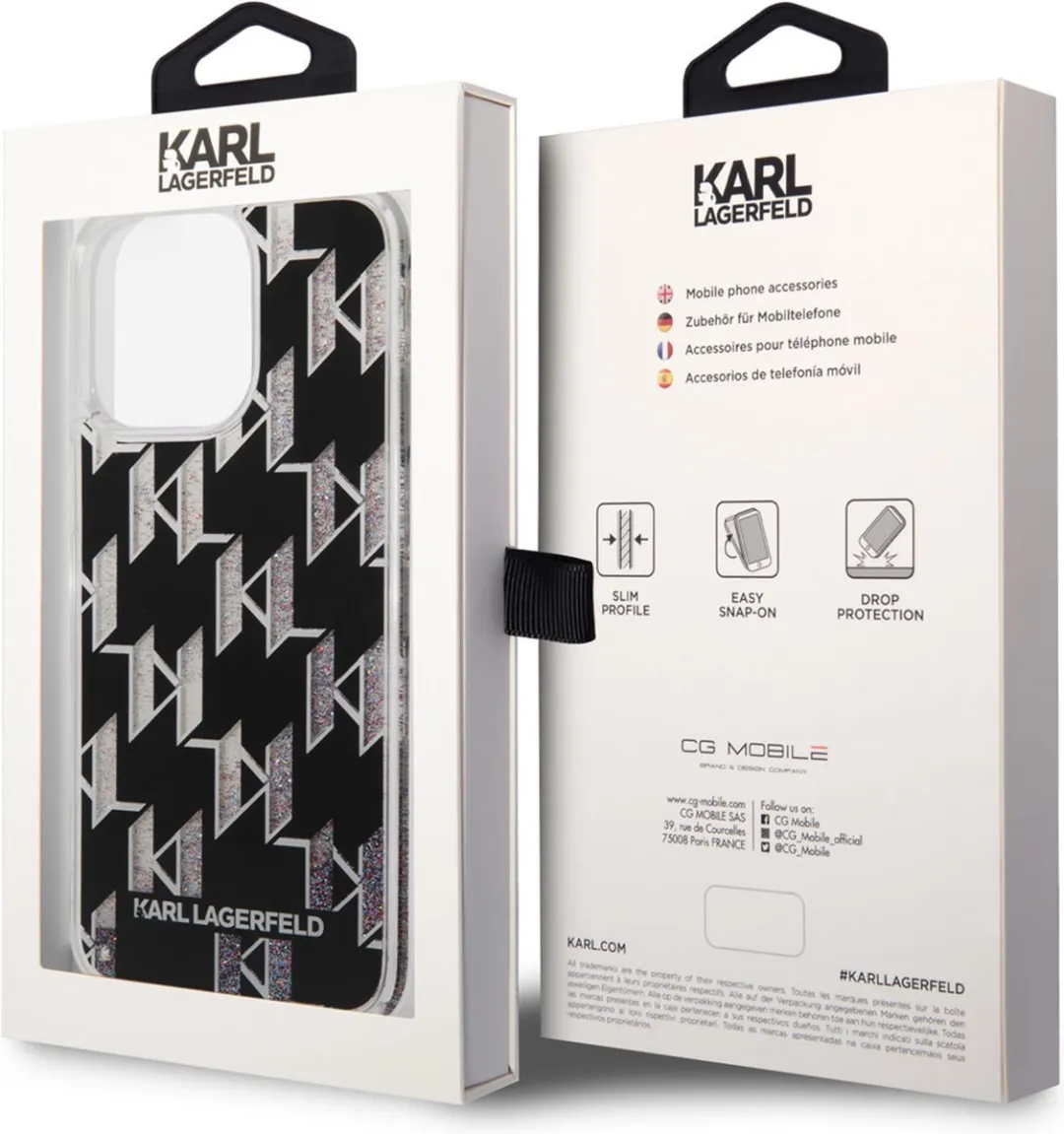 Karl Lagerfeld Liquid Glitter Monogram Back Case iPhone 14 Pro Max - 2 Stuks - Zwart