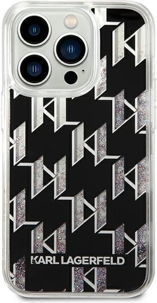 Karl Lagerfeld Liquid Glitter Monogram Back Case iPhone 14 Pro Max - 2 Stuks - Zwart