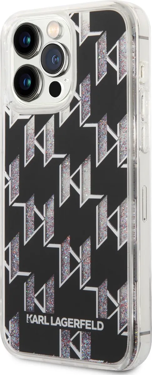 Karl Lagerfeld Liquid Glitter Monogram Back Case iPhone 14 Pro Max - 2 Stuks - Zwart - afbeelding 6 van 6