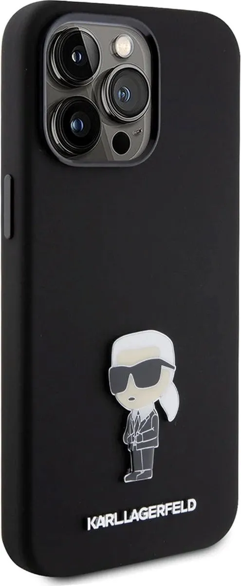 Karl Lagerfeld Ikonik Metal Pin Hoesje iPhone 15 Pro Max - Zwart