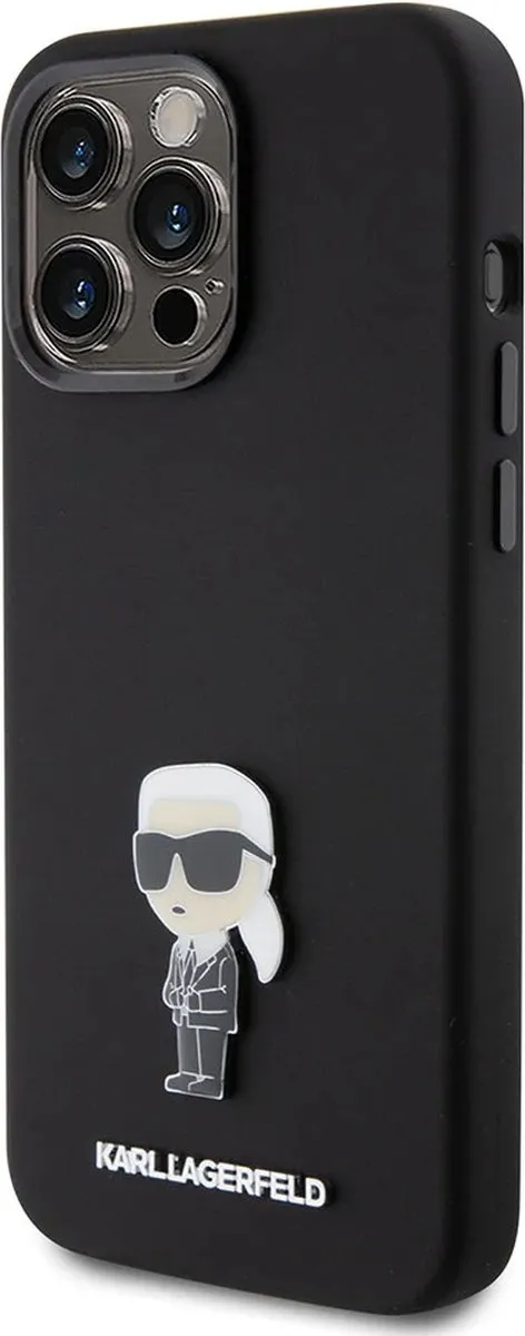 Karl Lagerfeld Ikonik Metal Pin Hoesje iPhone 15 Pro Max - Zwart