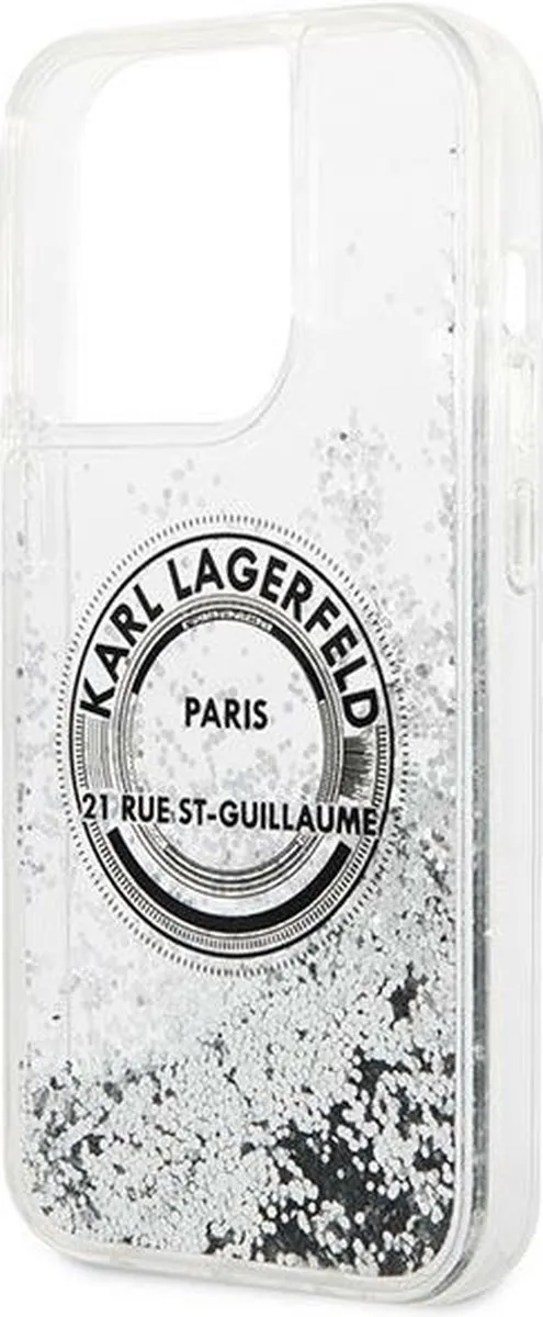 Karl Lagerfeld KLHCP14XLCRSGRS Hoesje iPhone 14 Pro Max - Zilver Liquid Glitter
