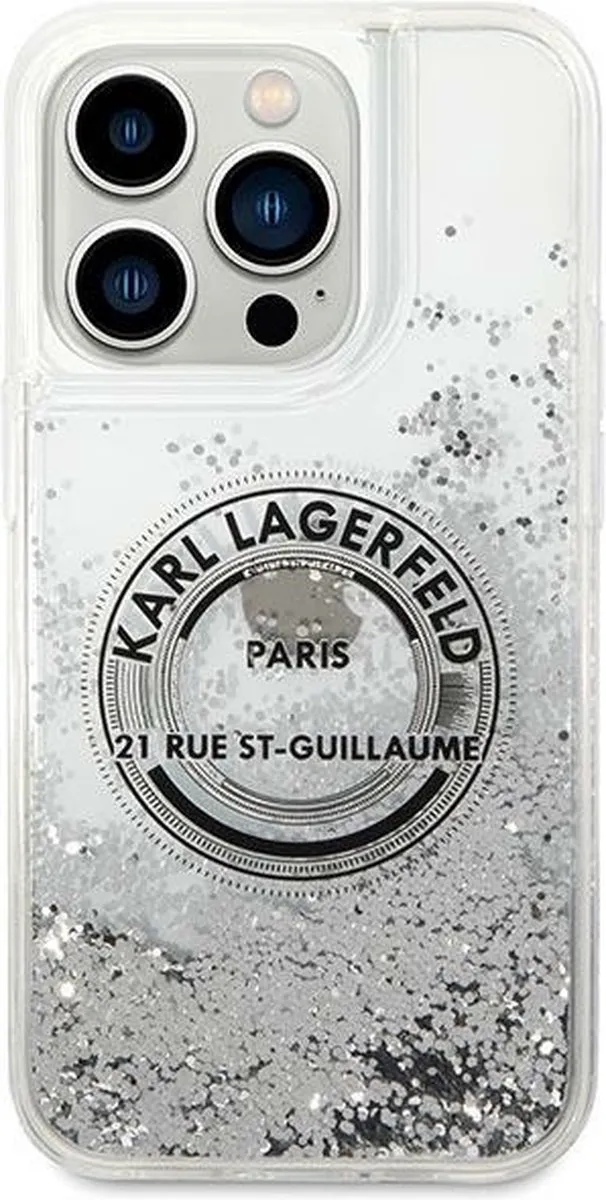 Karl Lagerfeld KLHCP14XLCRSGRS Hoesje iPhone 14 Pro Max - Zilver Liquid Glitter - afbeelding 6 van 6