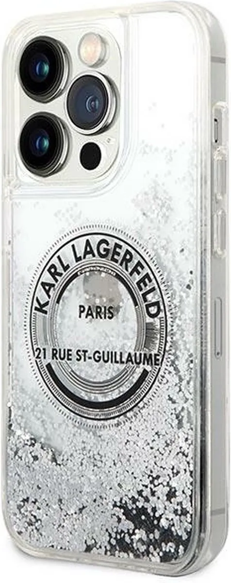 Karl Lagerfeld KLHCP14XLCRSGRS Hoesje iPhone 14 Pro Max - Zilver Liquid Glitter