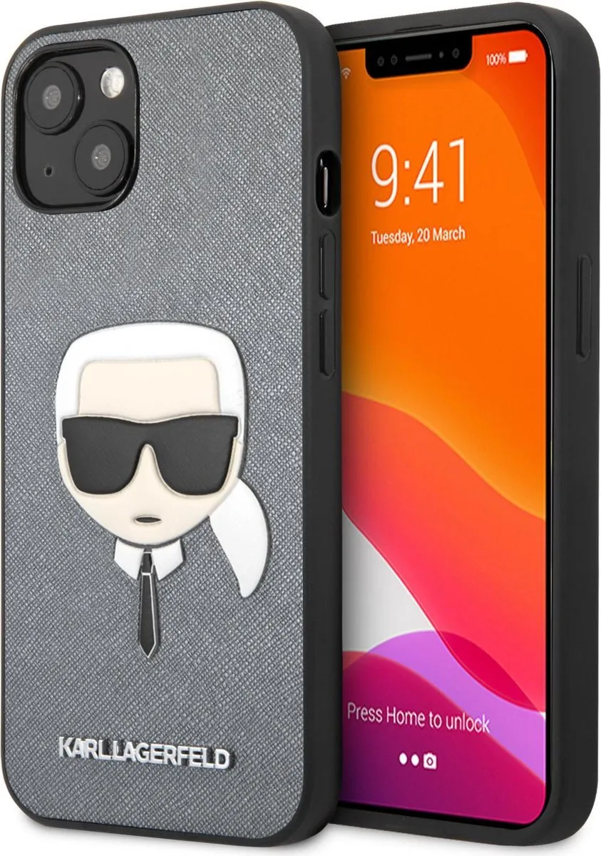 Karl Lagerfeld iPhone 13 Mini Hoesje - Zilver - PU - MagSafe