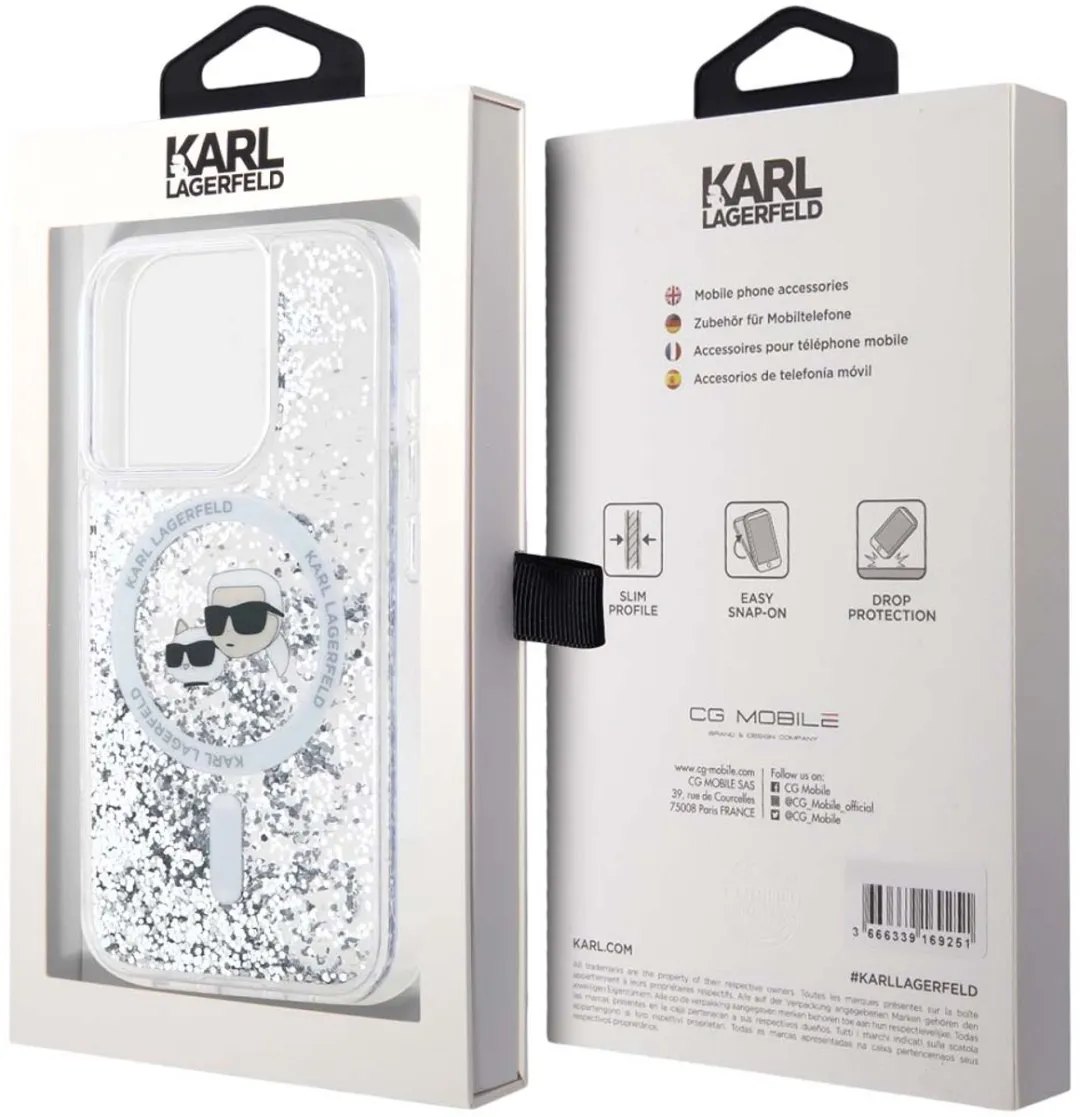 Karl Lagerfeld iPhone 15 Pro MagSafe Hoesje KLHMP15LLGKCSGH - Vloeibare Glitter Karl & Choupette