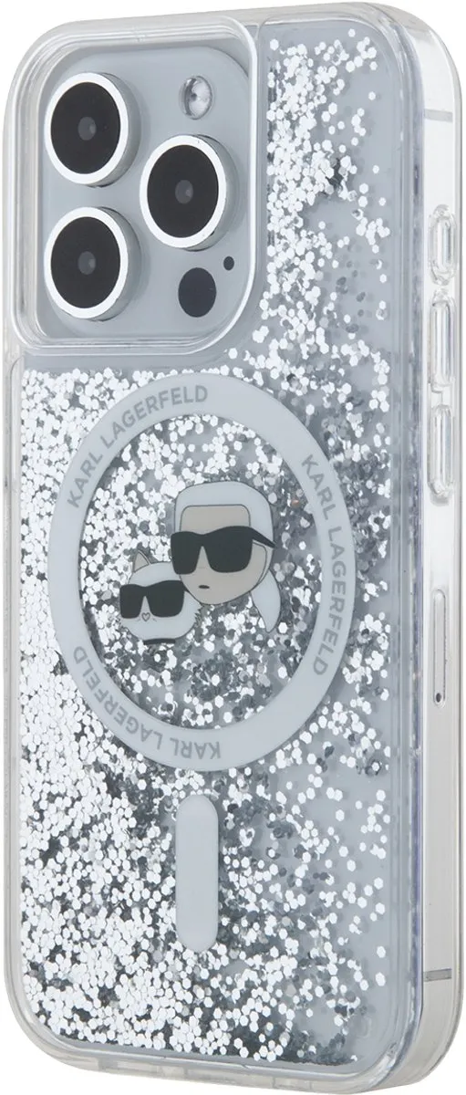 Karl Lagerfeld iPhone 15 Pro MagSafe Hoesje KLHMP15LLGKCSGH - Vloeibare Glitter Karl & Choupette