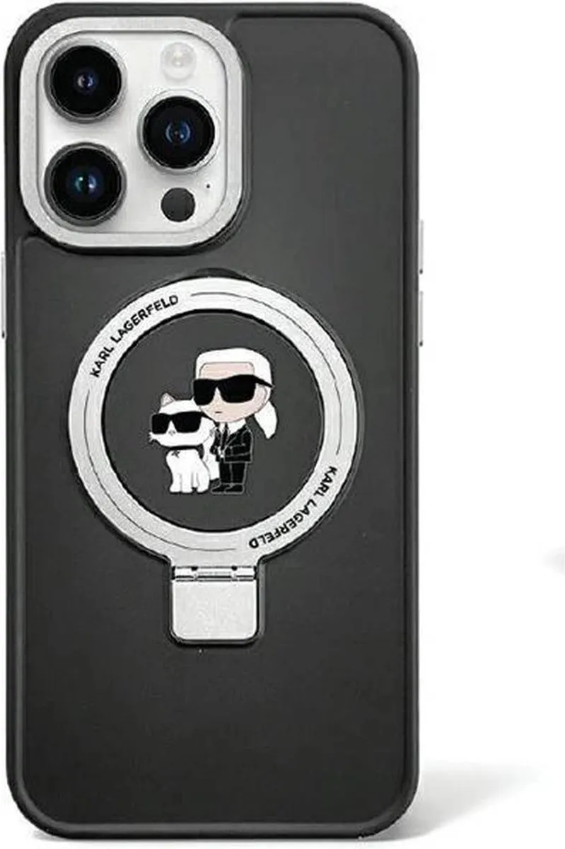 Karl Lagerfeld Ring Stand Karl & Choupette iPhone 13 Pro Hoes - MagSafe - Zwart
