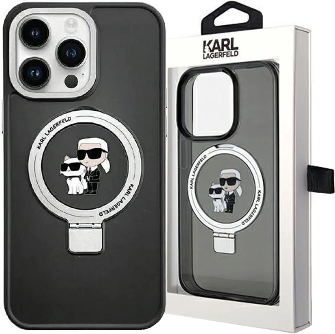 Karl Lagerfeld Ring Stand Karl & Choupette iPhone 13 Pro Hoes - MagSafe - Zwart
