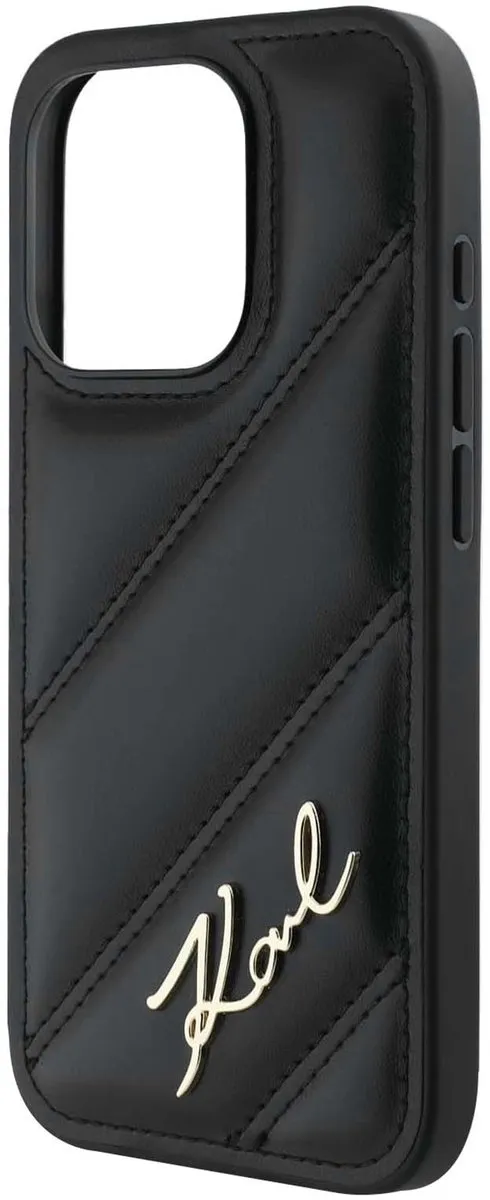 Karl Lagerfeld Diagonal Quilted Script Hoesje iPhone 15 Pro Max KLHCP15XPQDSMGK - Zwart