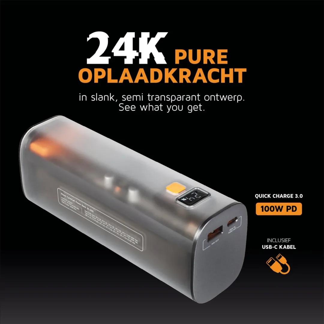Xtorm CyberCell 100W Powerbank XCP240 - 24.000mAh - USB-A/USB-C PD - Transparant