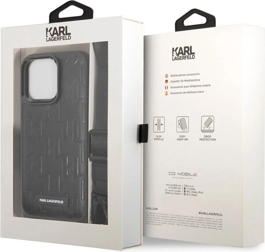 Karl Lagerfeld Saffiano Monogram Strap iPhone 14 Hoes - Zwart