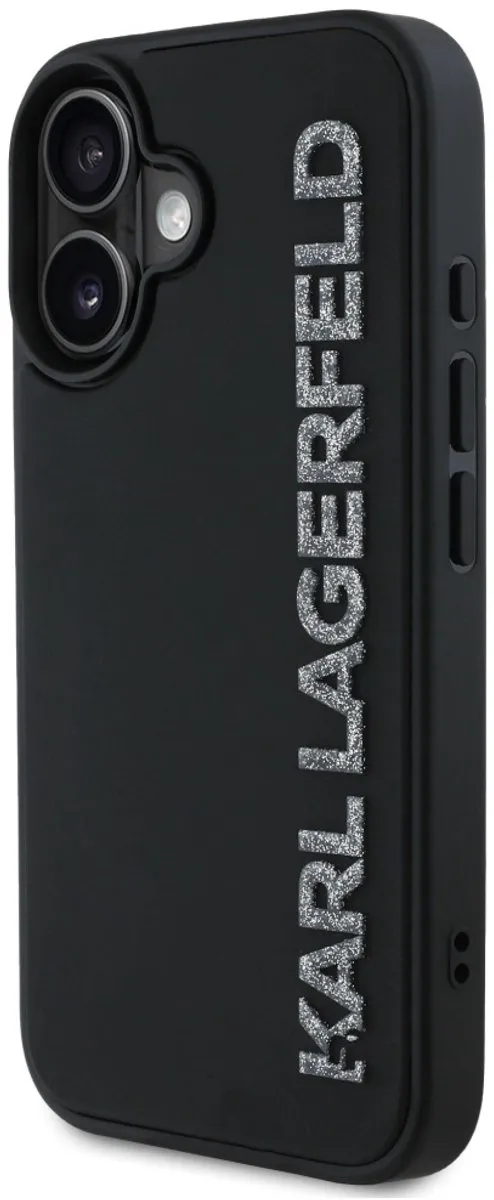 Karl Lagerfeld HC 3D Rubber Verlengd Glitter Hoesje - iPhone 16 - Transparent